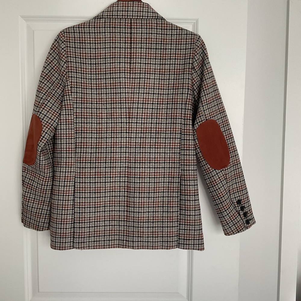 Evereve wool blend plaid Bowden small sued elbow blazer - Picture 4 of 16